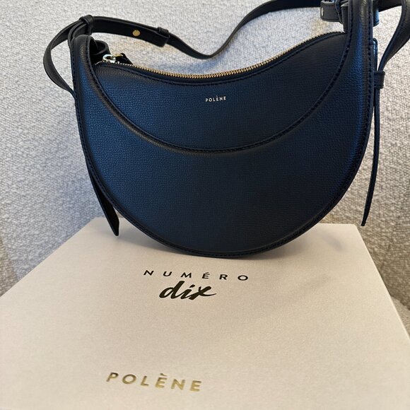 Polene Numero Dix (Number Ten Bag - Monochrome Black Textured leather) - Picture 5 of 15